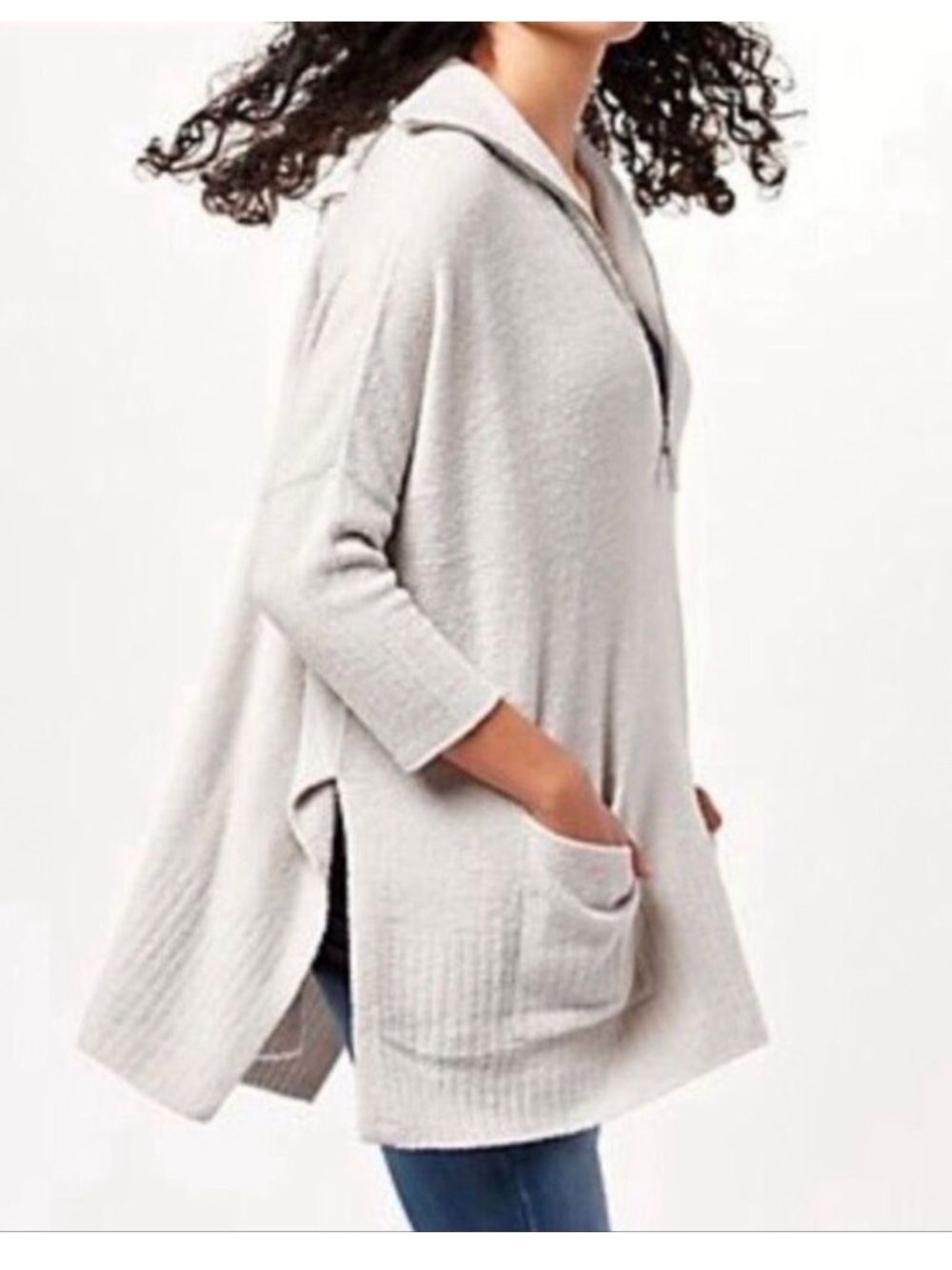 Barefoot Dreams Light Gray Hooded Pocket Poncho